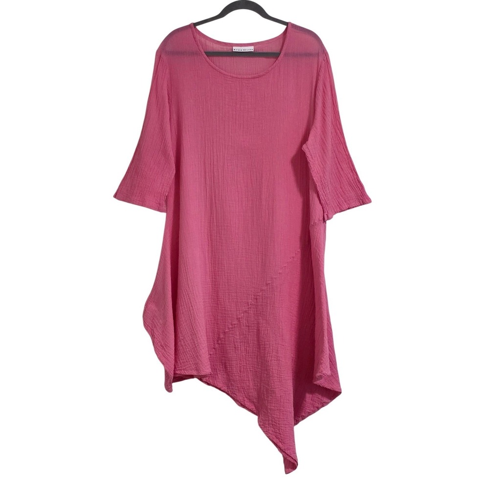 Bryn Walker Dress Womens Small Pink Cotton Gauze Asymmetrical Hem Made in USA